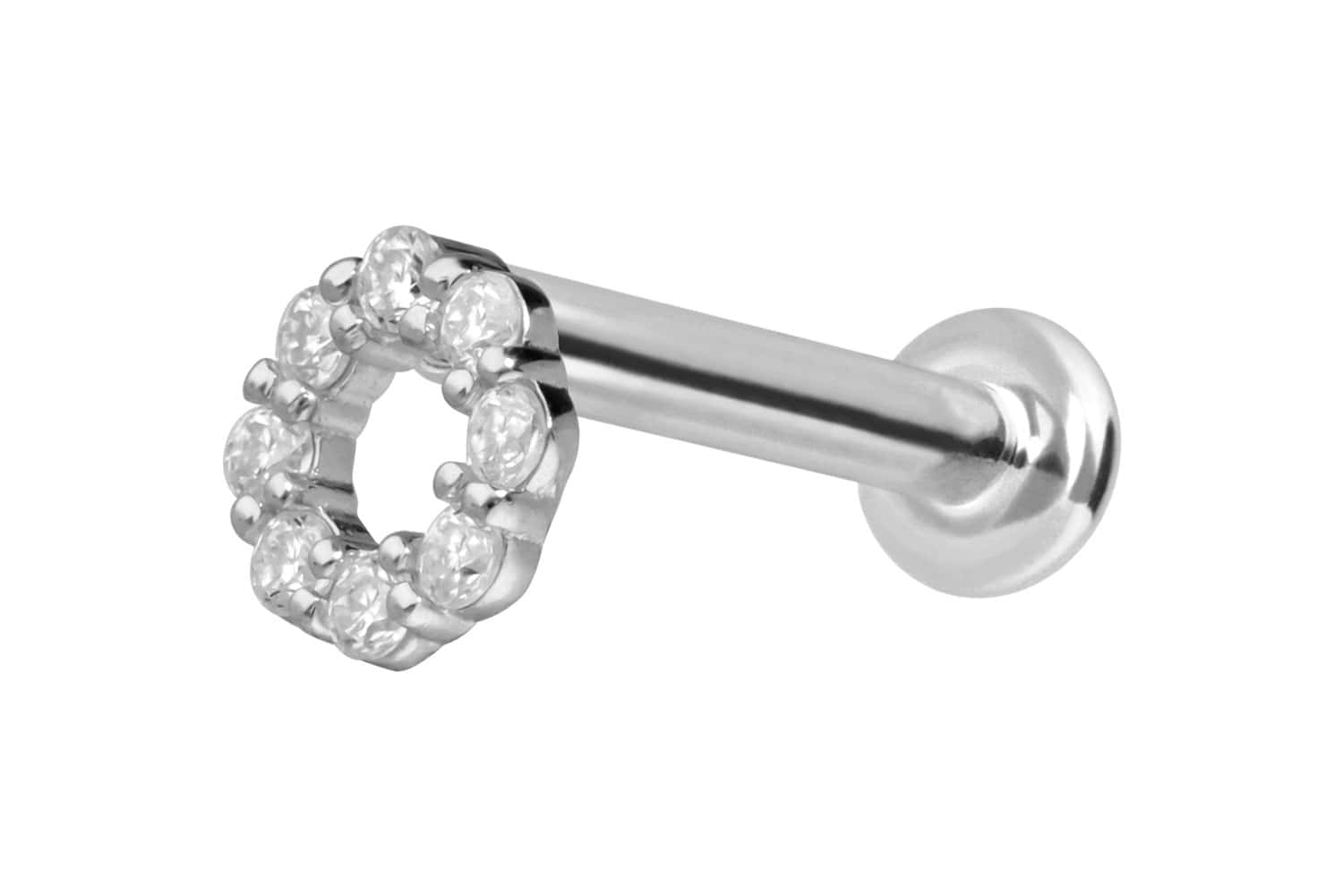 14 Karat Gold Labret Piercing mit Innengewinde MOISSANIT-KREIS